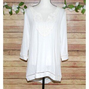 Simply Noelle Ladies Off White Blouse Ribbed Top Size XXL 16 18 3/4 Sleeve Lace